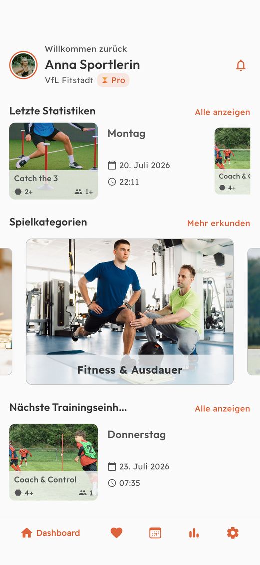Dashboard der Luxigna App mit den Spielkategorien